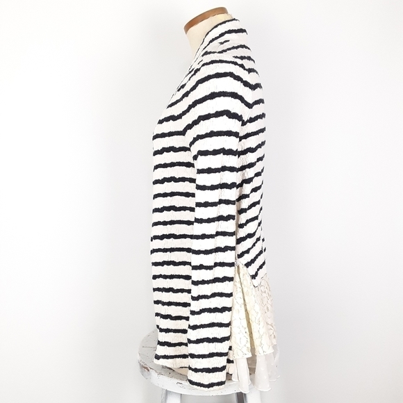 Anthropologie Postmark Stripe Lace Back Cardigan Size XS in Blk/White Combo - Picture 4 of 10